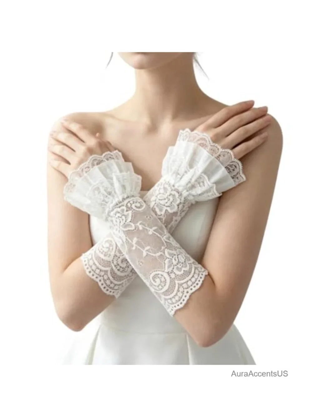 Fingerless Lace Gloves - Floral Arm Sleeves for Women Wedding Opera Tea Party